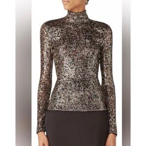 Jonathan Simkhai Greta Sequin Mock Neck Long Sleeve Top Multi Metallic Size 20